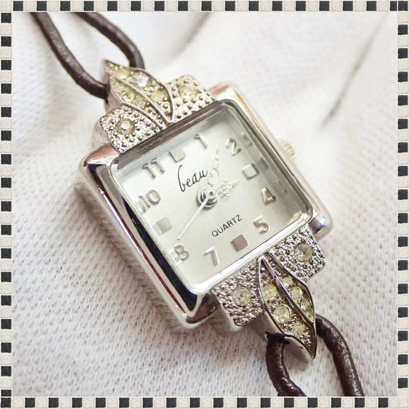 【 美品 】 Leau クォーツ 8471NW レザーコードベルト 18mm レディース 腕時計
