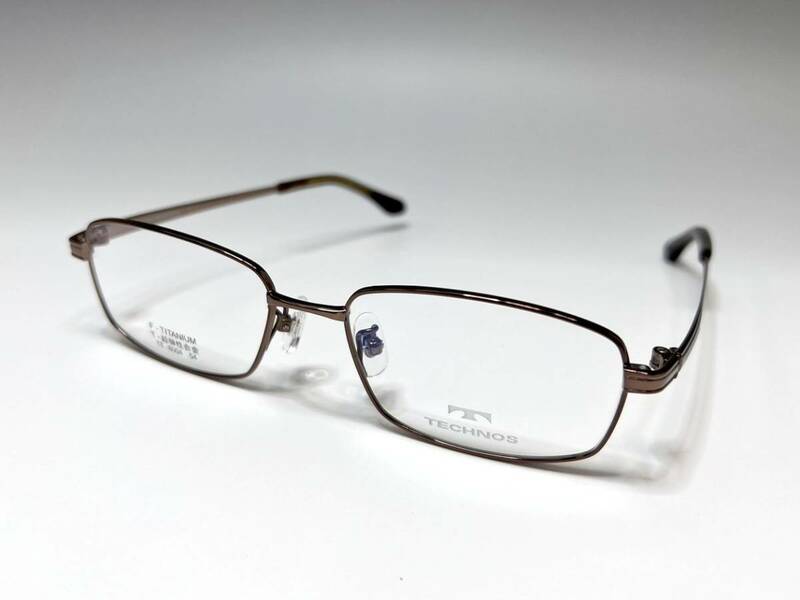 新品 TECHNOS テクノス 超軽量 チタン メガネフレーム TE-8004 54□17 140 ブラウン系 メンズ レディース 眼鏡 めがね メ1-4