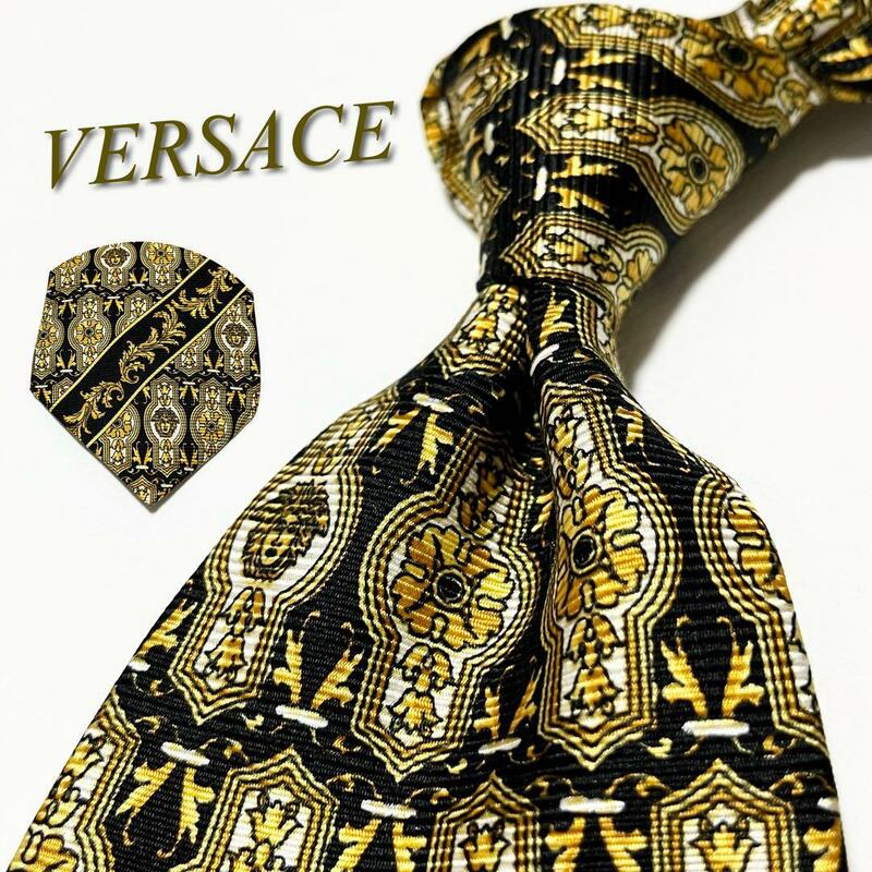 【美品】VERSACE ヴェルサーチ ネクタイ 総柄 メデューサ バロック メンズ スーツ グリーク模様 ハイブランド 高級 ブランドロゴ