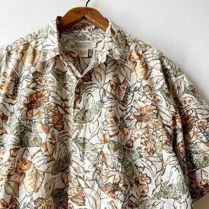 90s OLD BANANA REPUBLIC 魚 リーフ コットン 半袖 シャツ M ビンテージ 90年代 オールド バナナリパブリック バナリパ ヴィンテージ