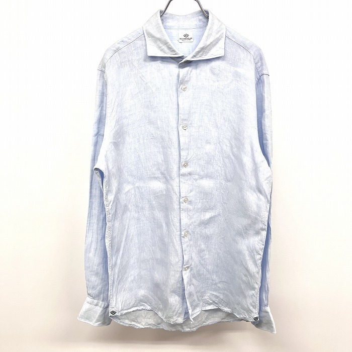 ビームスハート BEAMS HEART シャツ 長袖 ワイドカラー 裾の両サイドにロゴ刺繍 リネン100% 麻100% XL ヘザーネイビー 杢紺 メンズ