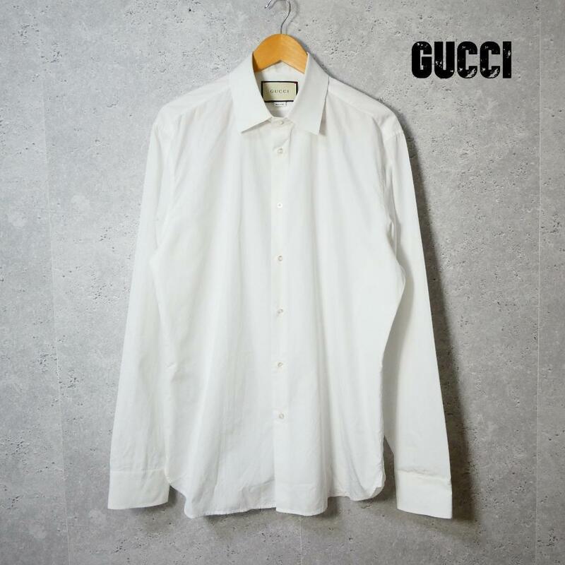 極美品 GUCCI グッチ ミケーレ サイズ43/17 コットン100％ 長袖 シャツ ワイシャツ オフホワイト
