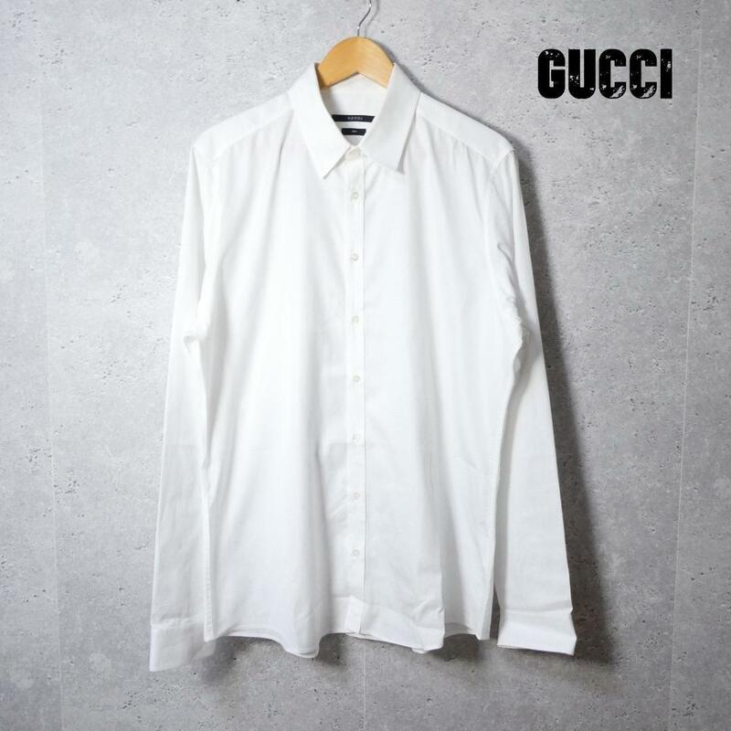 美品 GUCCI グッチ 43/17 コットン スリム 長袖 シャツ ワイシャツ オフホワイト