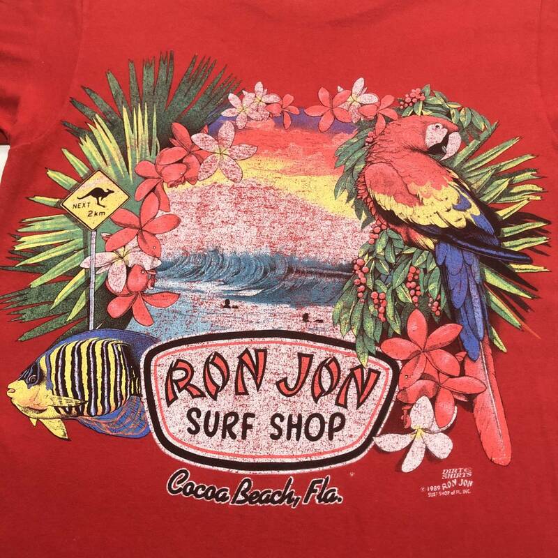 80s 1989 USA製 旧Hanesタグ Ron Jon surf shop tシャツ ポケT ヘインズ ビンテージ オウム ハイビスカス 南国 サーフ リゾート 海 フェス