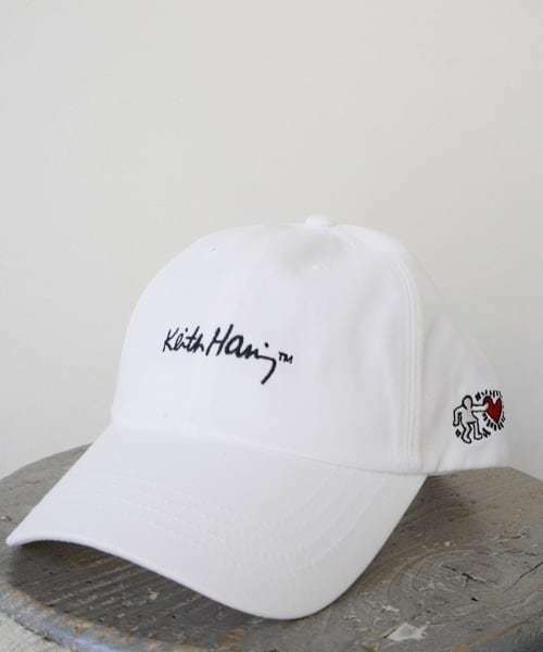 TE/Keith Haring(キースヘリング) ロゴ プッシュハート ローキャップ ホワイト KH-CAP-2006