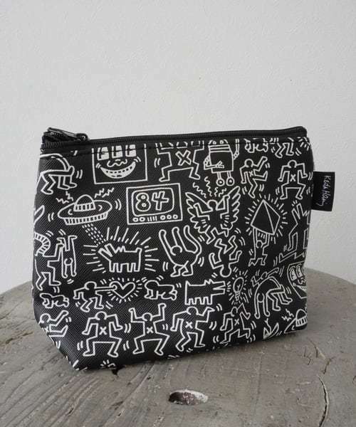 TE/Keith Haring(キースヘリング) Mini Pouch 総柄 ミニ ポーチ ブラック KH-KH2213