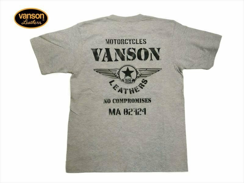 バンソン VANSON NVST-2319 フライングスター＆ステンシルロゴ プリント 6.2オンス 天竺 半袖Tシャツ ミックスグレー XLサイズ 新品