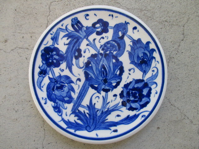 トルコ ヴィンテージ　壁掛け絵皿　花と鳥 'Traditional Handicrafts Ceramics by FETTAH Ceramic Turkey ' キュタフヤ陶器　