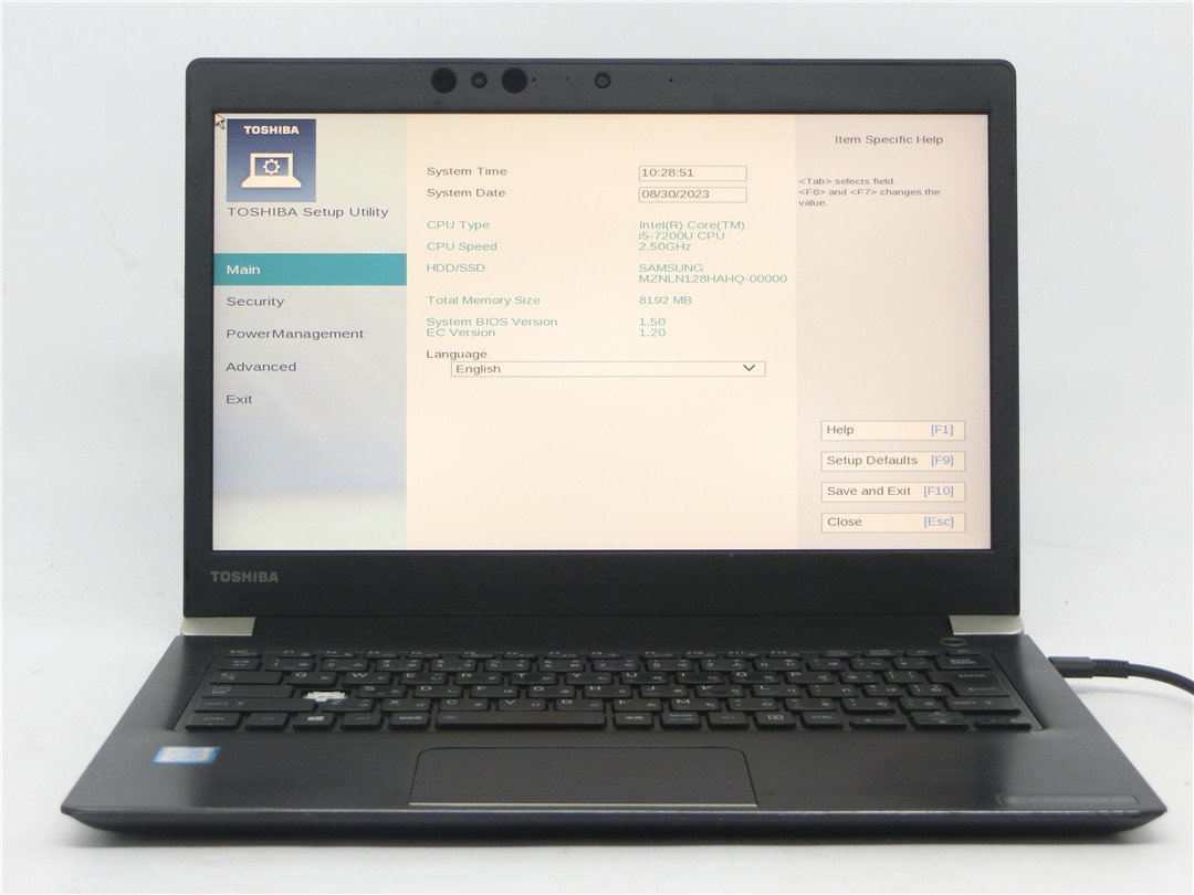 TOSHIBA　U63/H　Core7世代i5　7200U 2.5GHZ　8GB　　SSD128GB　BIOSまで表示　　詳細不明　　ジャンク扱い 　