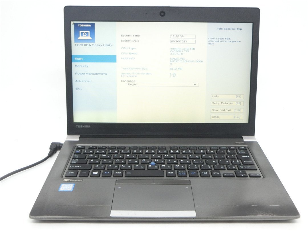 中古ノートパソコンノートPC　TOSHIBA　R63/A　Core i5　6300U/8GB/SSD128GB　　BIOSまで表示　　 ジャンク品　送料無料　