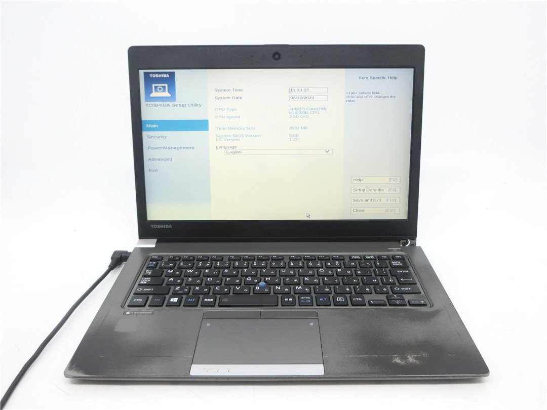 中古ノートパソコンノートPC　TOSHIBA　R63/A　Core i5　6300U/8GB/SSD128GB　　BIOSまで表示　　 ジャンク品　送料無料　