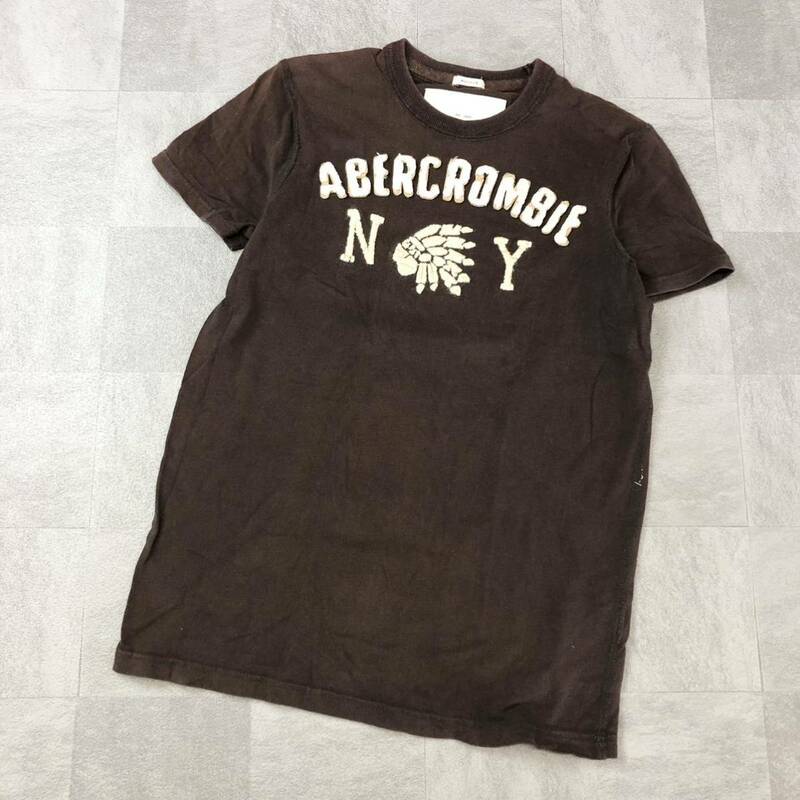 Abercrombie&Fitch アバクロンビー&フィッチ アバクロ パッチ半袖Tシャツ 半袖シャツ　カットソー　ブラウン　MUSCLE サイズS