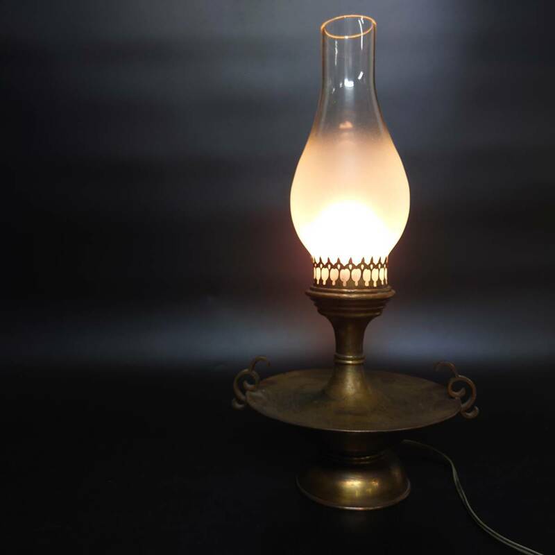 ヴィンテージ 真鍮 ガラス ランプ 電球 全高 約43cm レトロ アンティーク 動作品