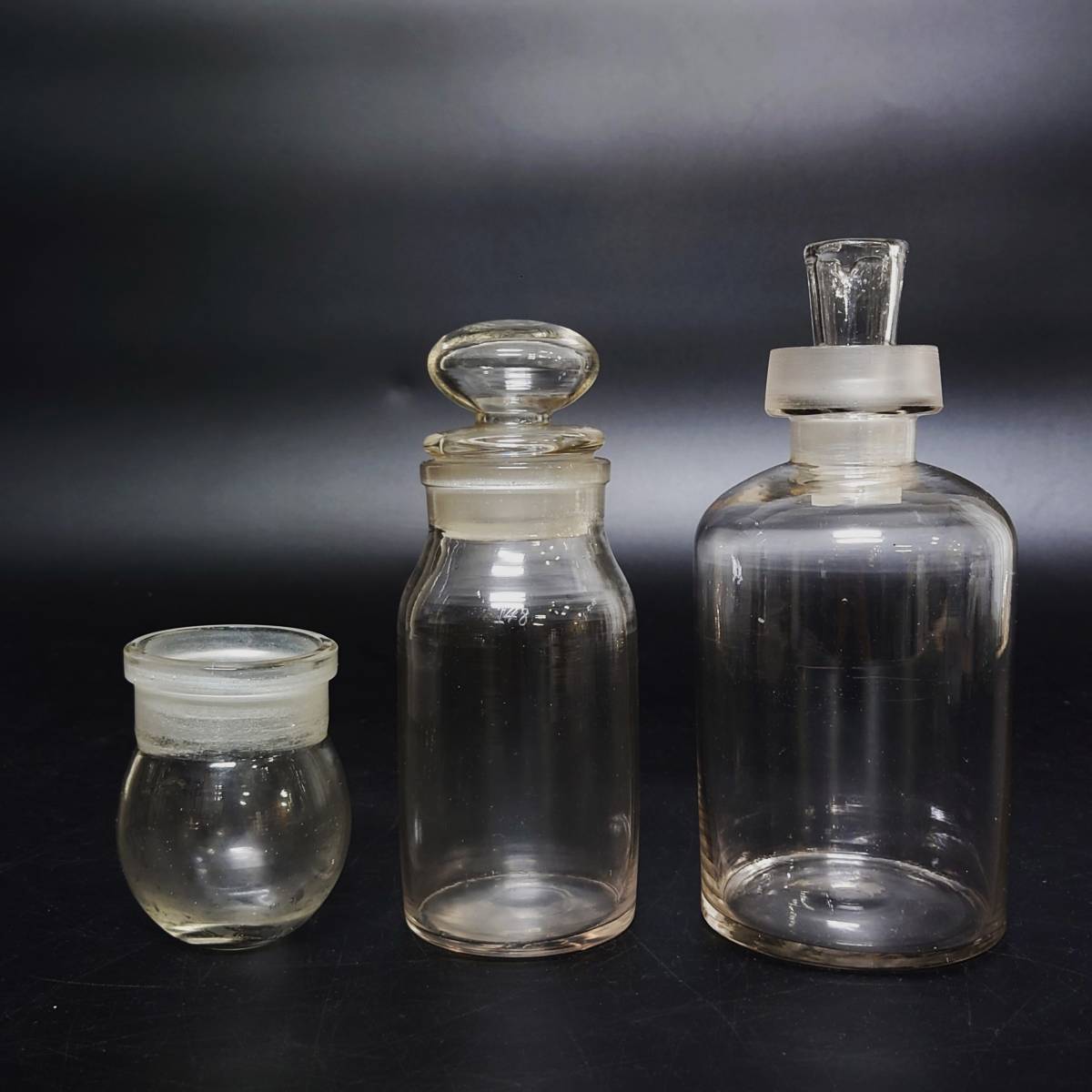 レトロ ガラス 薬瓶 3点 メディシンボトル 気泡 明治 大正 レトロ アンティーク 硝子