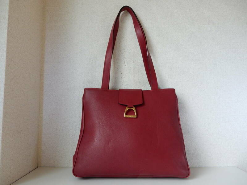 本革☆LANCEL(ランセル)☆B5対応☆肩掛けOK☆レザートートバッグ ダークレッド(金具ゴールド)