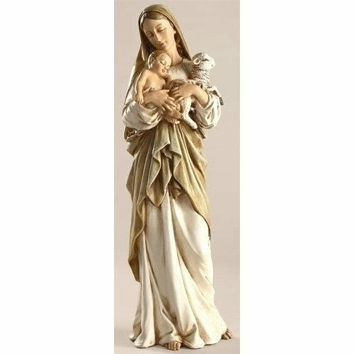 子羊と聖母子（マリア）像 高さ約30ｃｍ 置物彫刻インテリア彫像キリスト教聖母マリアキリストイエスオブジェ教会西洋彫刻洋風マリア像雑貨
