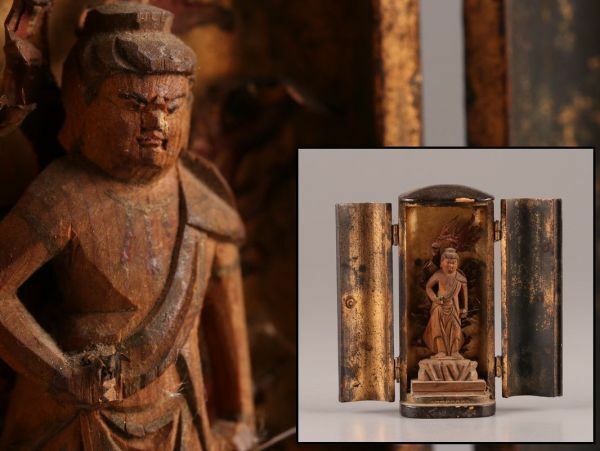 仏教美術 時代木彫 不動明王 仏像 豆仏 厨子 細密細工 時代物 極上品 初だし品 C1133