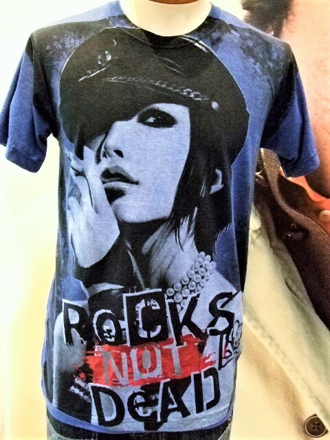 【ROCKS NOT DEAD】ユーズド加工プリント 半袖 Tシャツ BLUE M 新品/希少/ゆったり目/快適/リラックス/ストリート/アメカジ/ロック/お買得