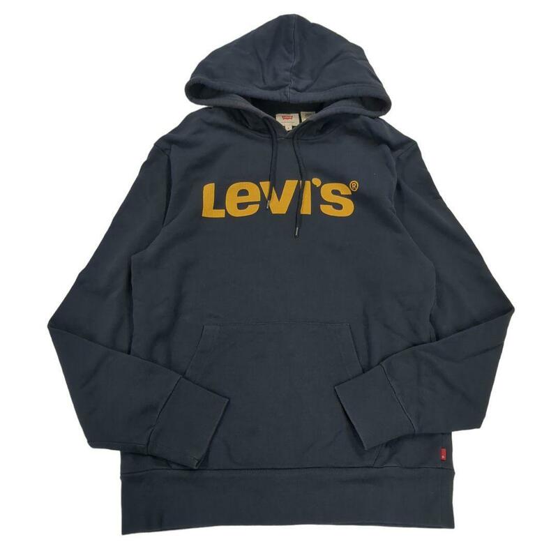 Levi'sロゴプリントスウェットパーカー長袖紺メンズＳ　c5