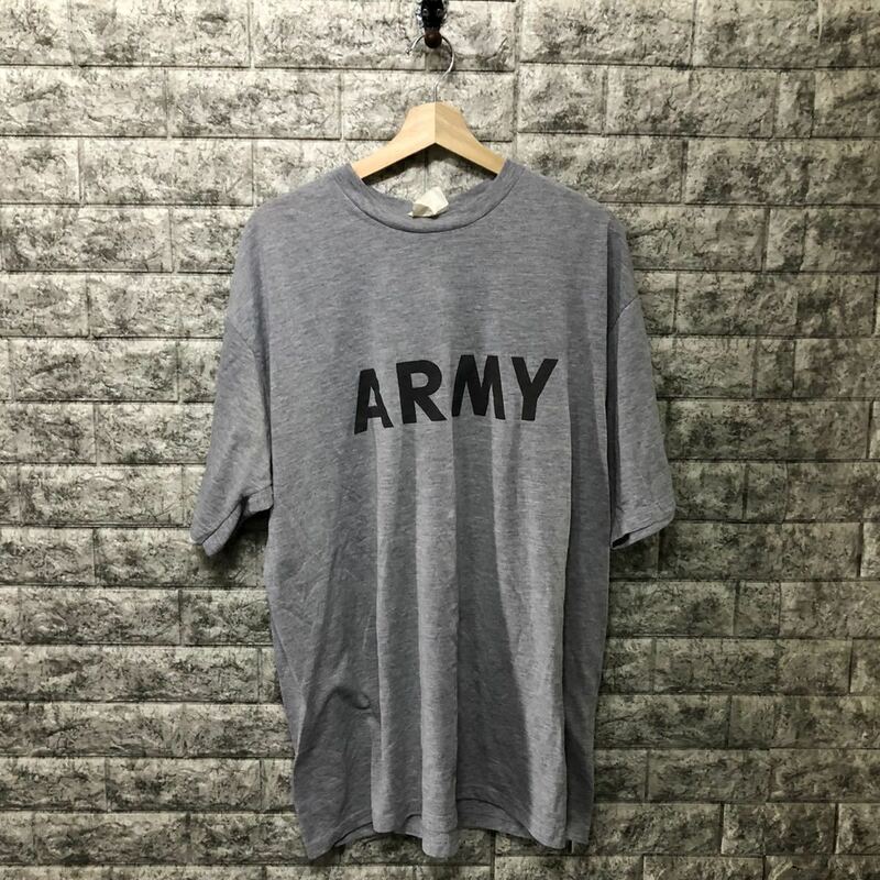 00s 米軍 実用 U.S.ARMY ビッグロゴ 半袖Tシャツ Tee Logo 半袖カットソー トップス ミリタリー グレー メンズ 大きめサイズ XLサイズ