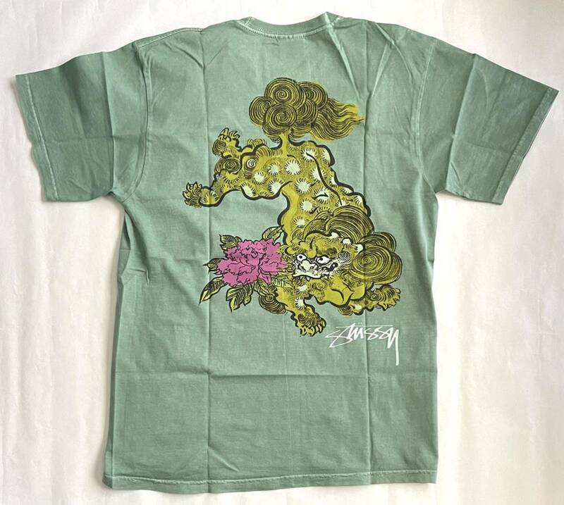 STUSSY Tシャツ サイズM グリーン 緑 洗い加工 シーサー 沖縄 完売品 当時物
