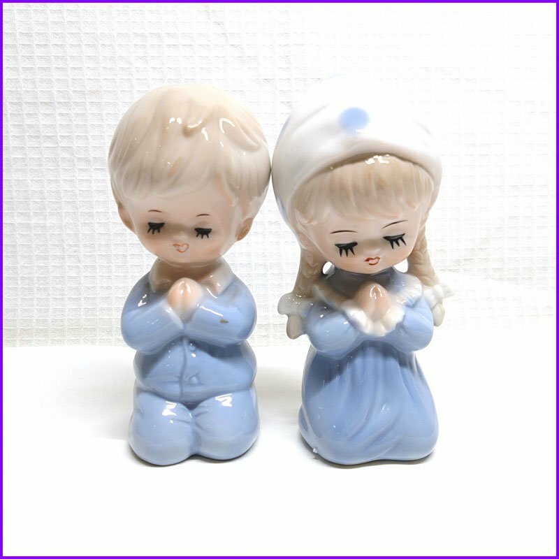 ◆人形 トラピスチヌ◆陶器製 女の子 男の子 天使園 お祈り像 置物 オブジェ 中古 札幌
