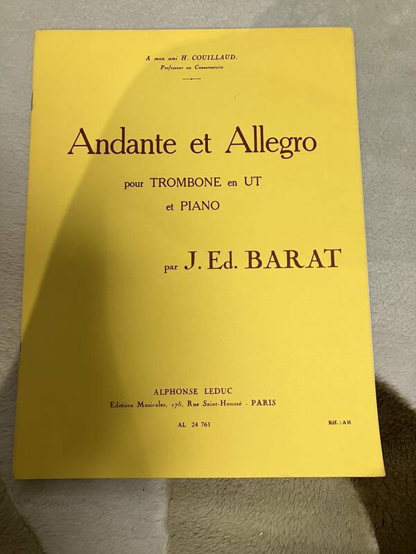 【Trombone, Piano】 Barat,J.E. バラ Andante et Allegro アンダンテとアレグロ 商品コード:0000883868 出版社: Leduc（ルデュック）