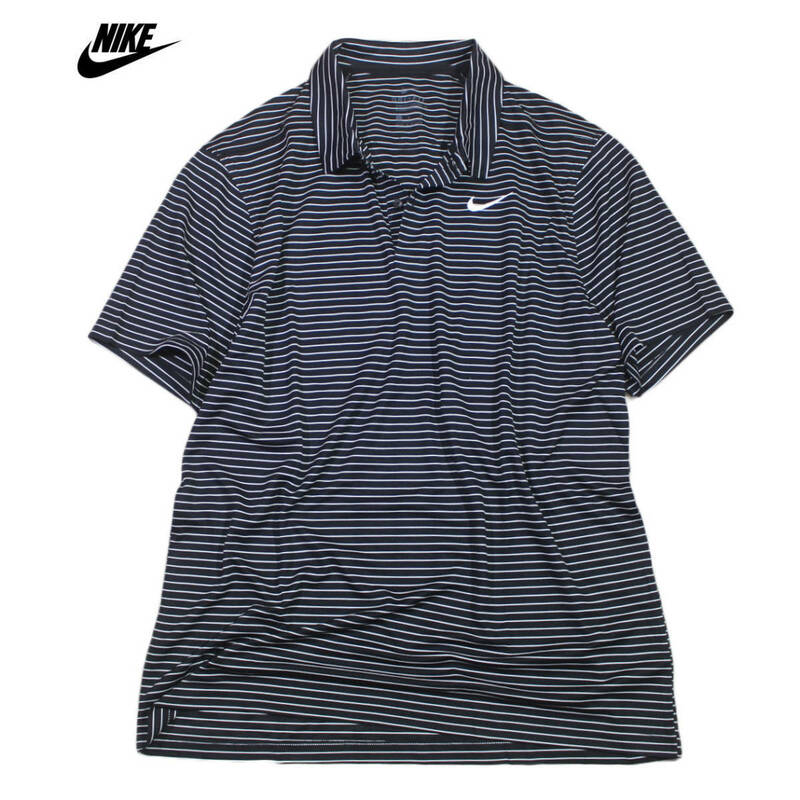 【新品】ナイキ エッセンシャル ストライプ 半袖 ポロ シャツ【010：黒】M NIKE GOLF ゴルフ ドライフィット 高機能 トレーニング