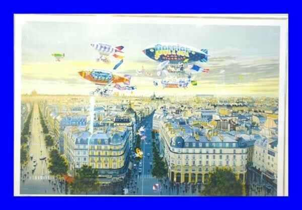 ●極上品 特大版画 超美品ヒロヤマガタ 山形博導 ペリエⅡ ペリエ2 パリ風景 シルクスクリーン 気球 飛行船 絵画