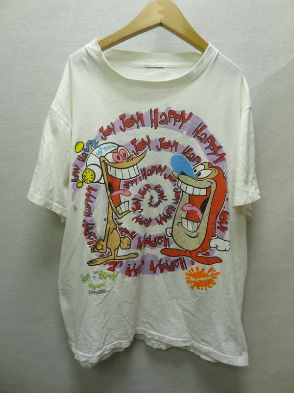 全国送料無料 アメリカ USA古着 MADE IN USA 92年製オリジナル レン＆スティンピー Ren&Stimpy ニコロデオン メンズ 半袖 Tシャツ Lサイズ