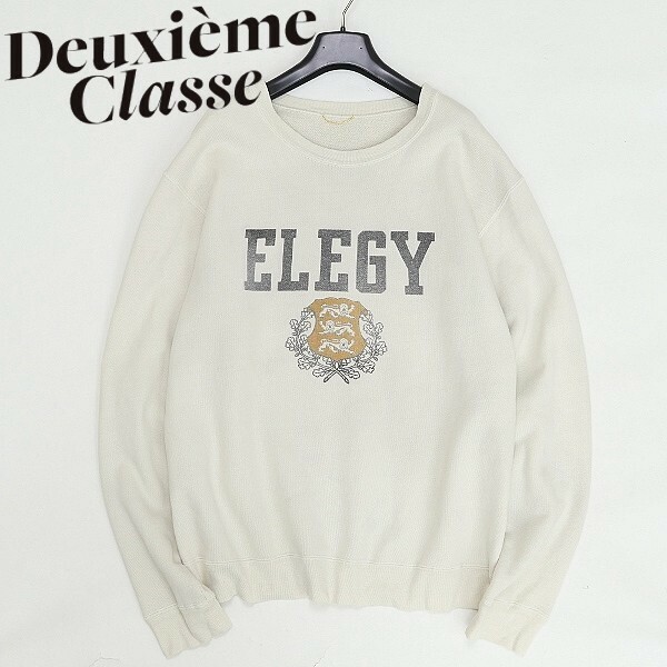 ◆Deuxieme Classe ドゥーズィエム クラス ELEGY 裏起毛 プリント スウェット トレーナー オフホワイト