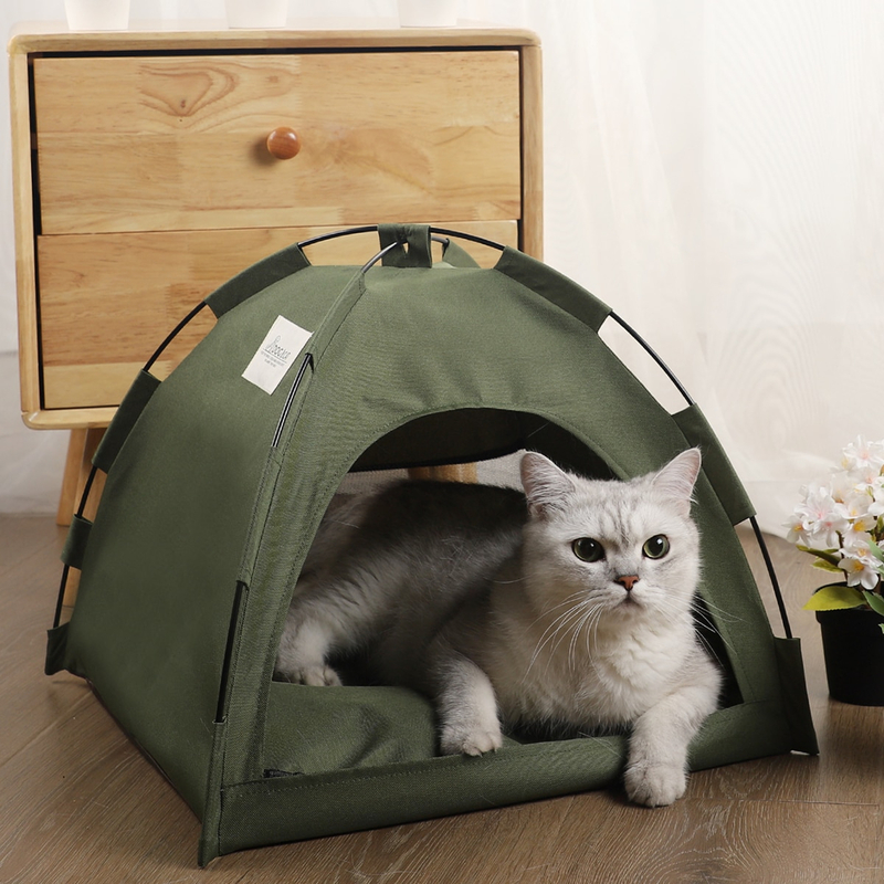 ペット 用 テント ハウス ベッド 猫 犬 ソファー マット クッション Mサイズ アーミーグリーン