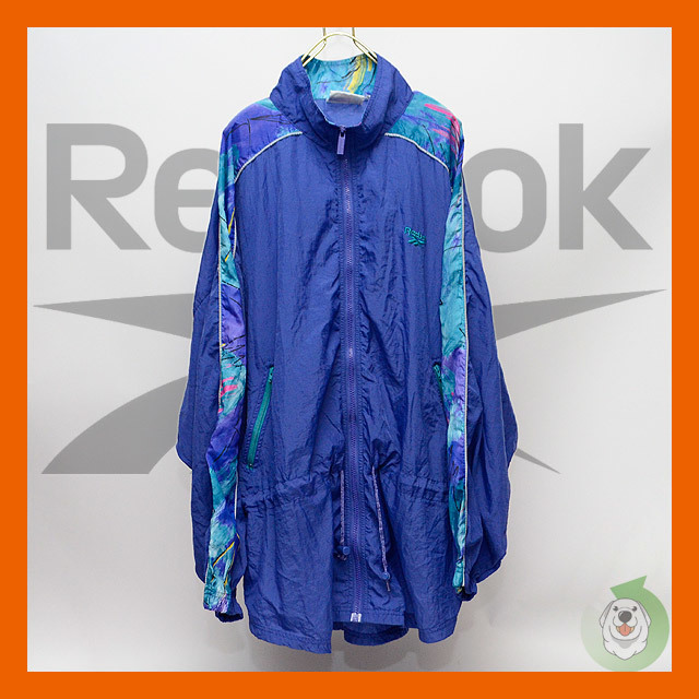 リーボック/Reebok　90s ヴィンテージ ナイロンジャケット 90年代 ライン ブルー Lサイズ