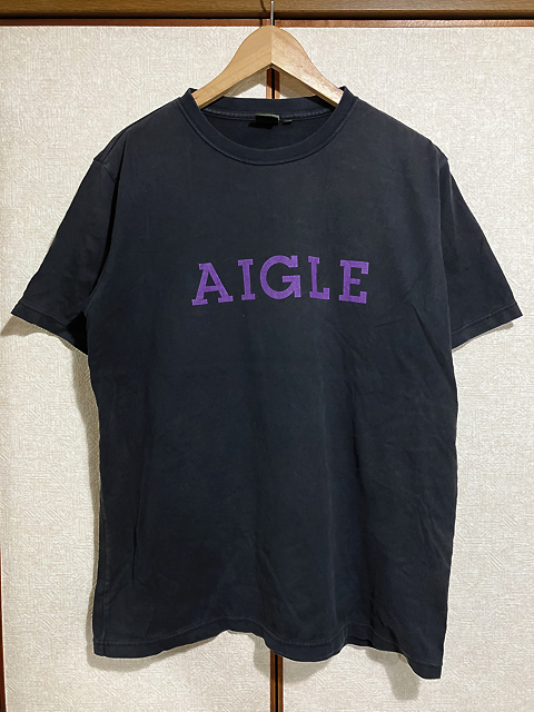 ★【 AIGLE：エーグル】ロゴプリント 半袖Tシャツ sizeL/ブラック