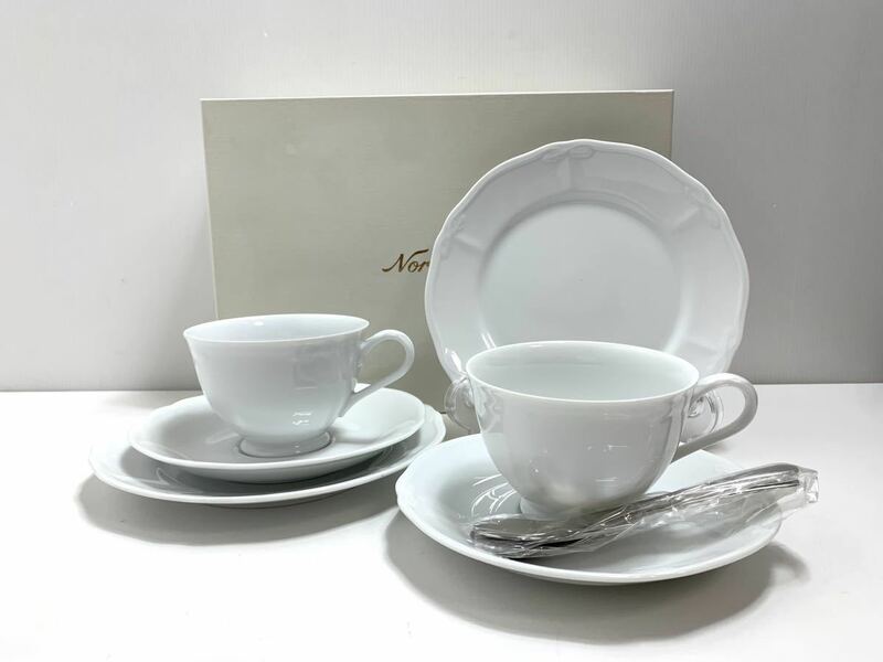  【未使用】ノリタケ ティータイムペアセット　Noritake fine porcelain COTY WHITE コティホワイトカップ&ソーサー ●