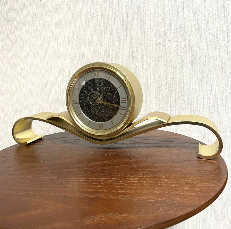 日本美術時計 Nマーク 30DAY 7JEWELS 置時計 ゼンマイ式 ヴィンテージ アンティーク 当時物 インテリア 動作確認済み