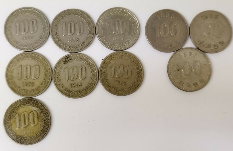 特年含む 韓国 100ウォン硬貨 10枚セット 1972年 1973年 1974年 1975年 × 3 枚 1982年 1988年 1989年 1991年