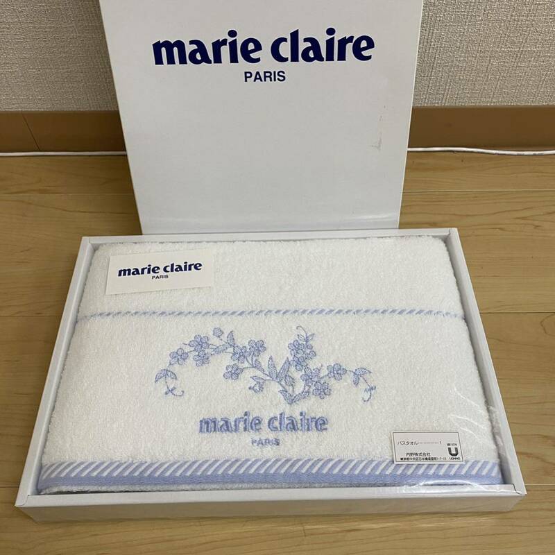 Marie Claire　マリクレール　バスタオル 　ホワイト　ライトブルー刺　no.86