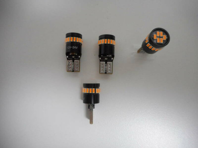 新品　T10　LED アンバー　LEDチップ ３０１４　24基　12V　無極性　３６０lm　６０００k　４個セット