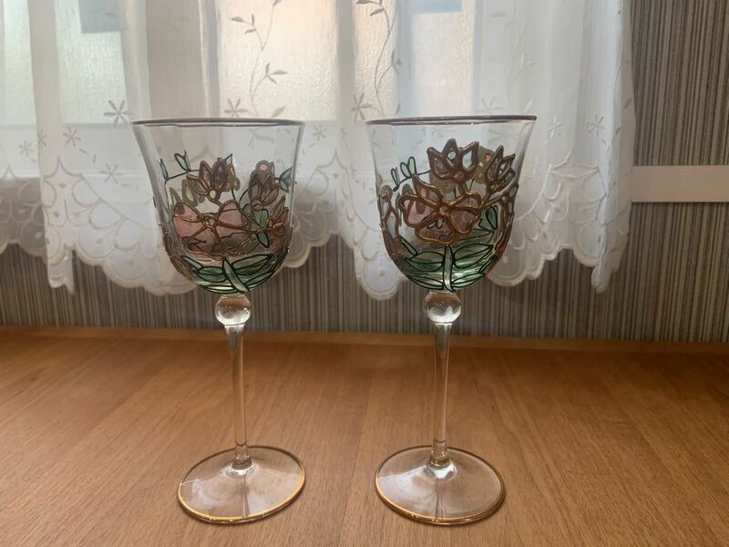 ベネチアガラス ベネチアグラス クリスタルガラス ワイングラス 2客セット ペア 花柄 