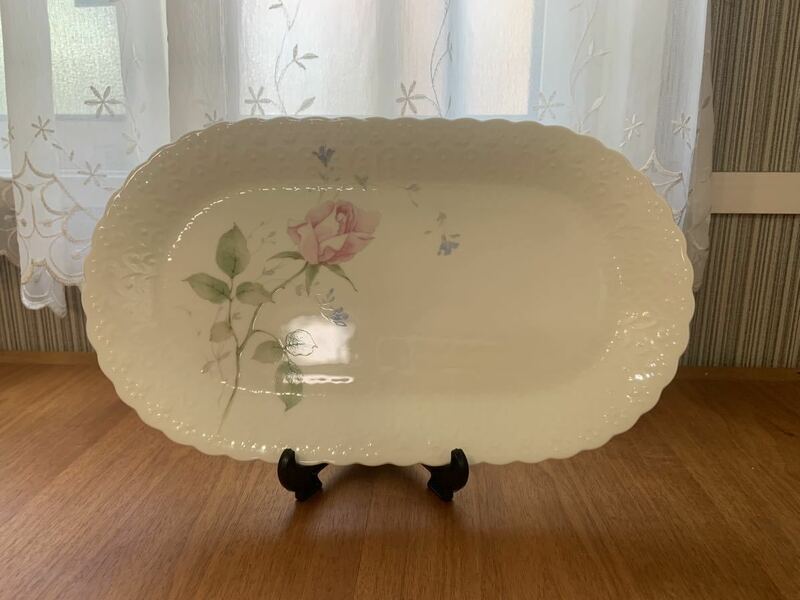 NARUMI ナルミ バラ柄 楕円皿 サンドイッチプレート 長方形 約30cm 