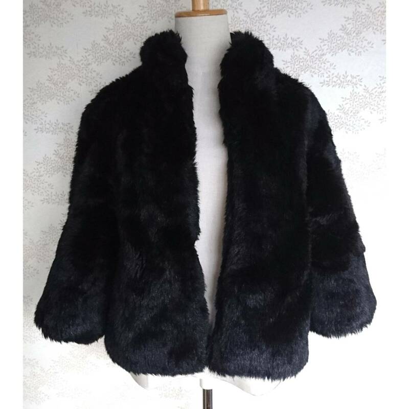 ボアコート ファーコート モコモコ アウター コート ファー Fur vintage ヴィンテージ ビンテージ 古着 boa coat fur 黒 ブラック 7分丈