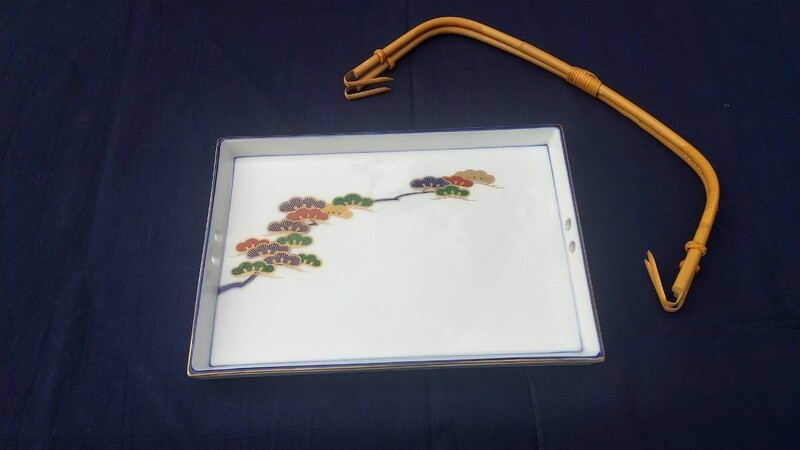昭和50年代 香蘭社 持ち手付 菓子皿 染錦松紋