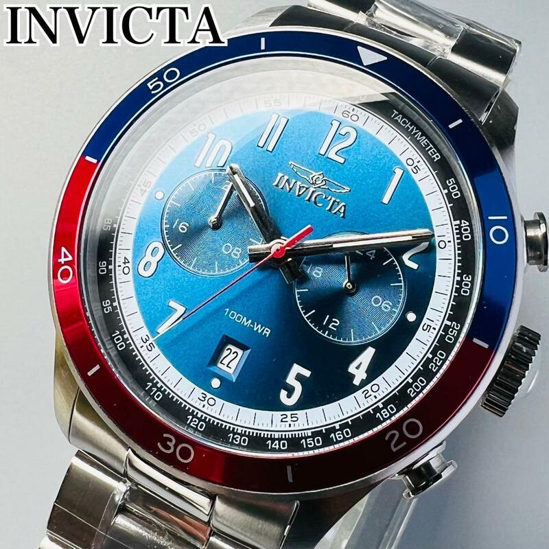 インビクタ 腕時計 メンズ スピードウェイ レッド ブルー 新品 クォーツ クロノグラフ 46mm 電池式 青 赤 ブランド シルバー 銀 デイト