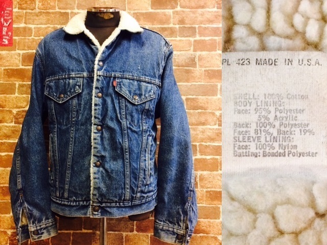 ★実寸L/USA製！80'sヴィンテージリーバイス.Levi's70508.裏ボア付きデニムJKT.古着.Vintage.ルードバイカーGジャン西海岸サーフスタイル/Y