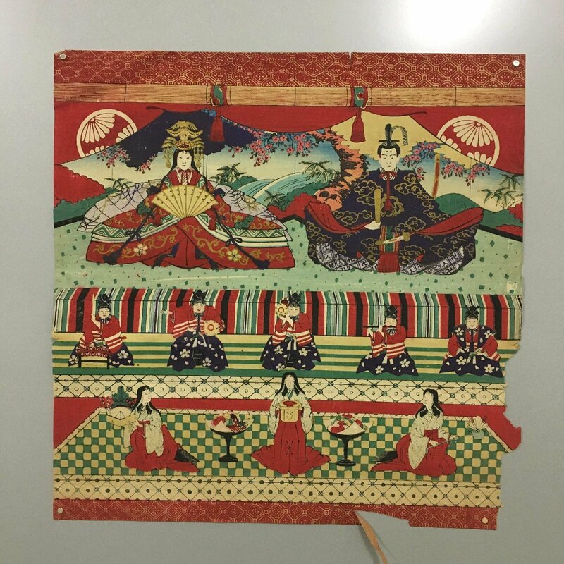 明治時代　お雛様　木版画　471x479mm　　　　　　ひな祭り　雛祭り　桃の節句　刷り物