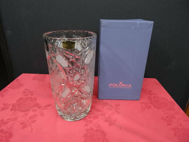 未使用　POLONIA　ポロ―ニア　花瓶　フラワーベース　カットガラス　スリガラス　サイズ約直径12cm高さ22cm　ekt5-08
