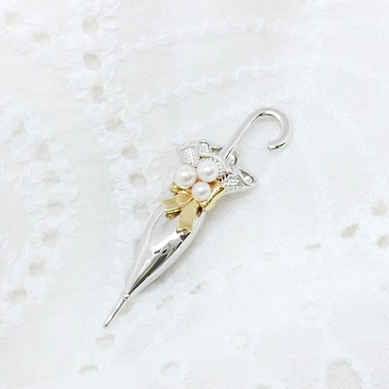 【送料無料】ミキモト MIKIMOTO 傘モチーフ パール ブローチ K18 シルバー★美品★