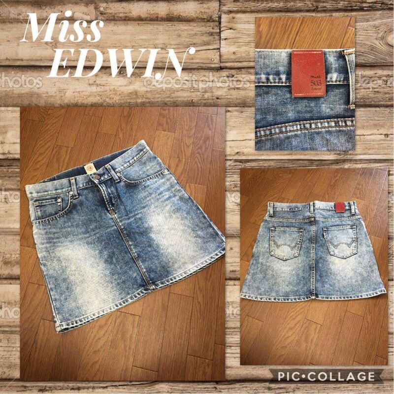 ◆Miss EDWIN ミスエドウィン 503 53598 デニムスカート ケミカルウォッシュ 色落ちused加工 レディースS 美品　