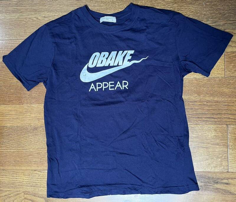 パロディＴシャツ『OBAKE』NIKEナイキ ? メンズ M 綿100% 紺色 に白色文字 1回洗濯済 半袖Tシャツ 